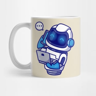 Cute Robot Holding Phone With Laptop Cartoon Mug